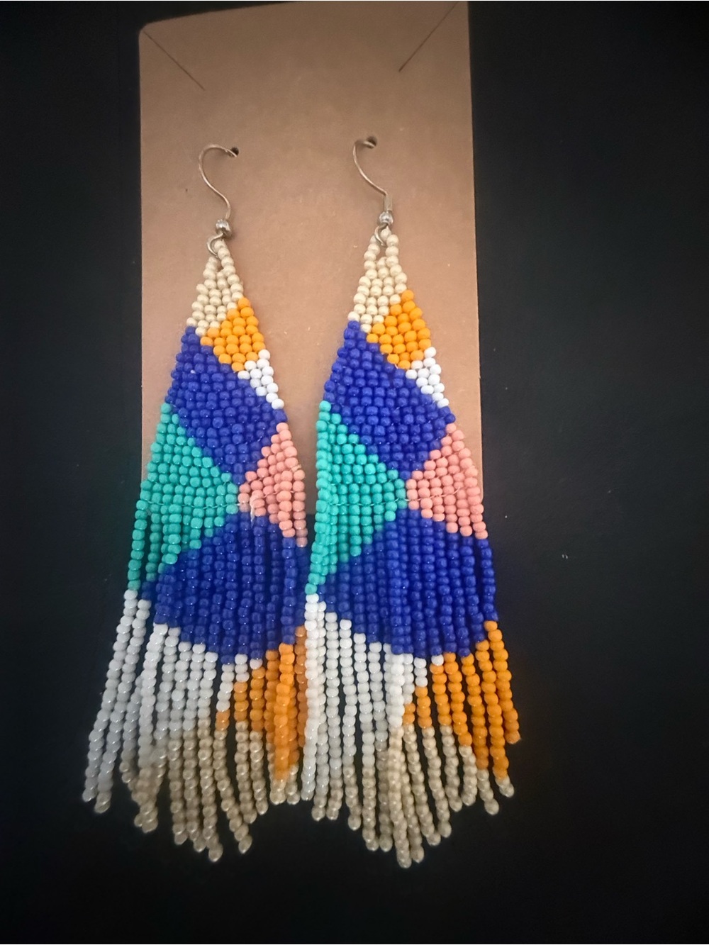 Colorful Sea Beaded Fringe Earrings - Blue, Teal, Pink, Yellow & White